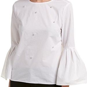 Zara White Pearl Bell Sleeve Top